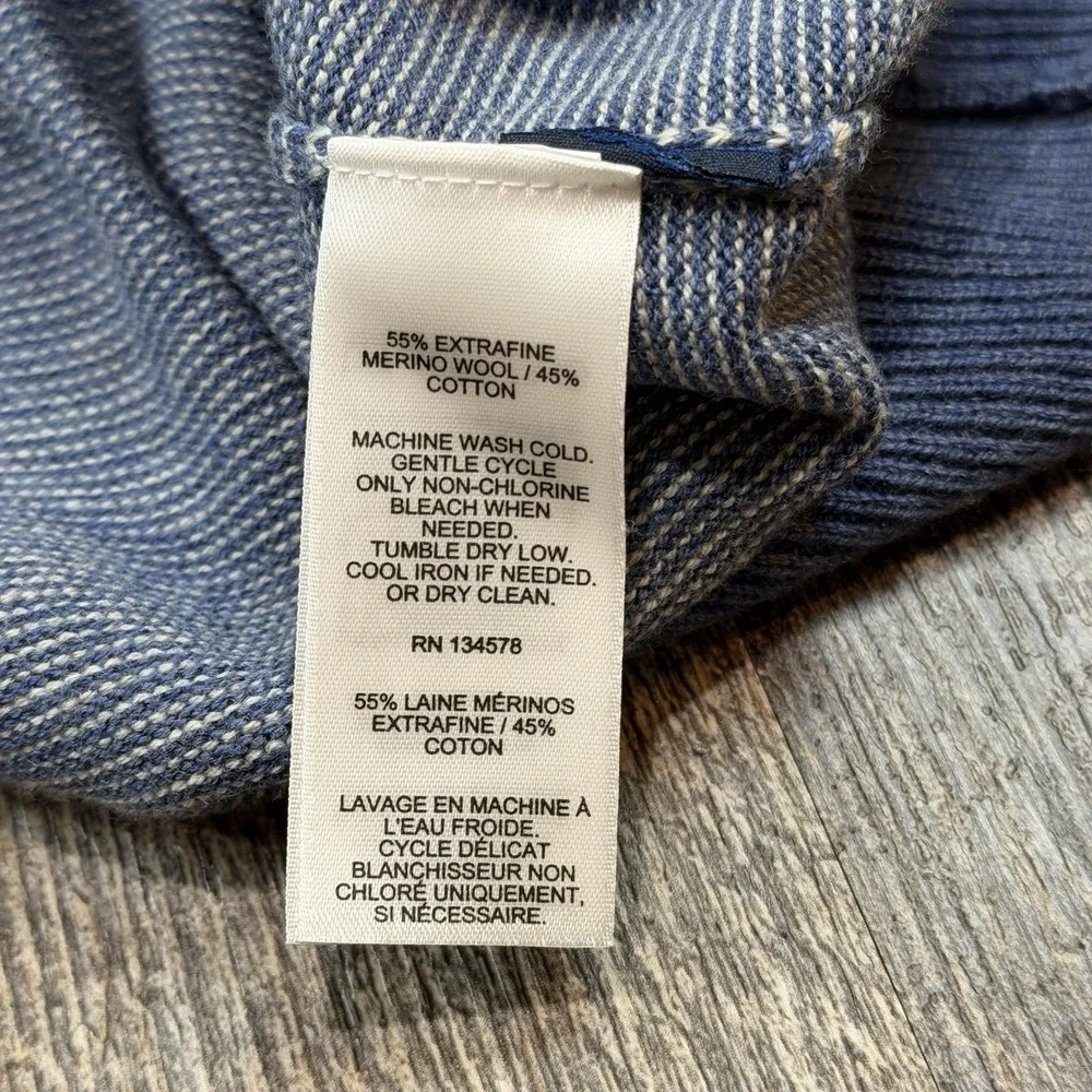 Vineyard Vines Men's XL Blue Striped 1/4 Zip Merino Wool Cotton Sweater Pullover
